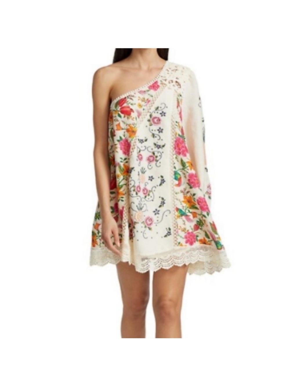 Farm Rio Toucan's Garden Floral
Embroidery One-Shoulder Linen
Blend Dress Medium